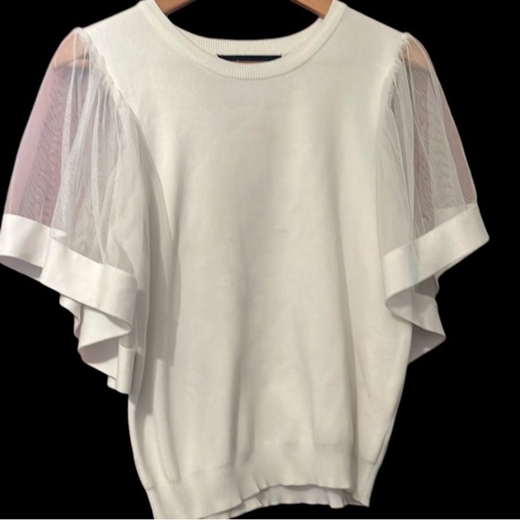 Salo la fille white flutter sleeve top sz L Women - Picture 4 of 9